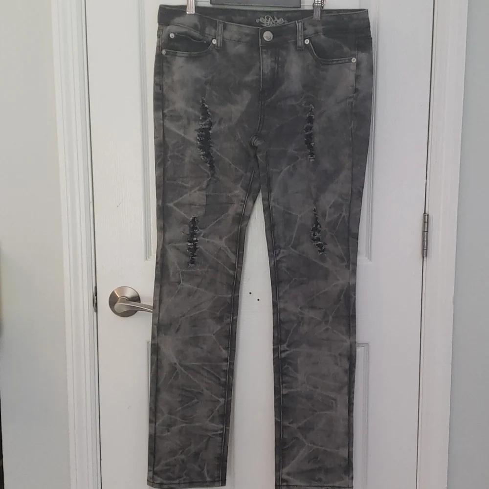 Do Denim Distressed Charcoal Grey Acid Wash Jeans - Picture 2 of 16
